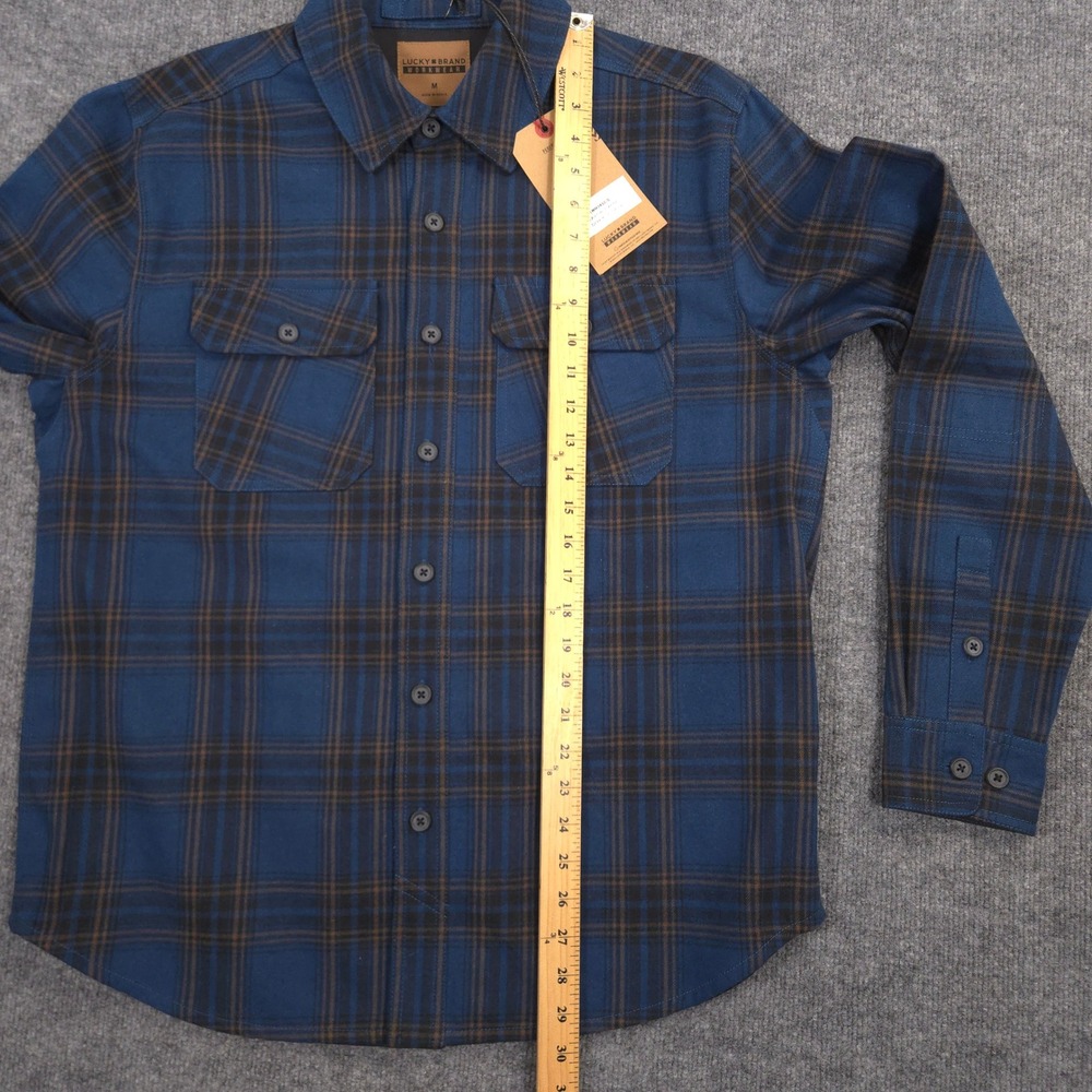 Lucky Brand Workwear Heavyweight Flannel Shirt Mens M Blue Plaid Performance NEW - Picture 6 of 9